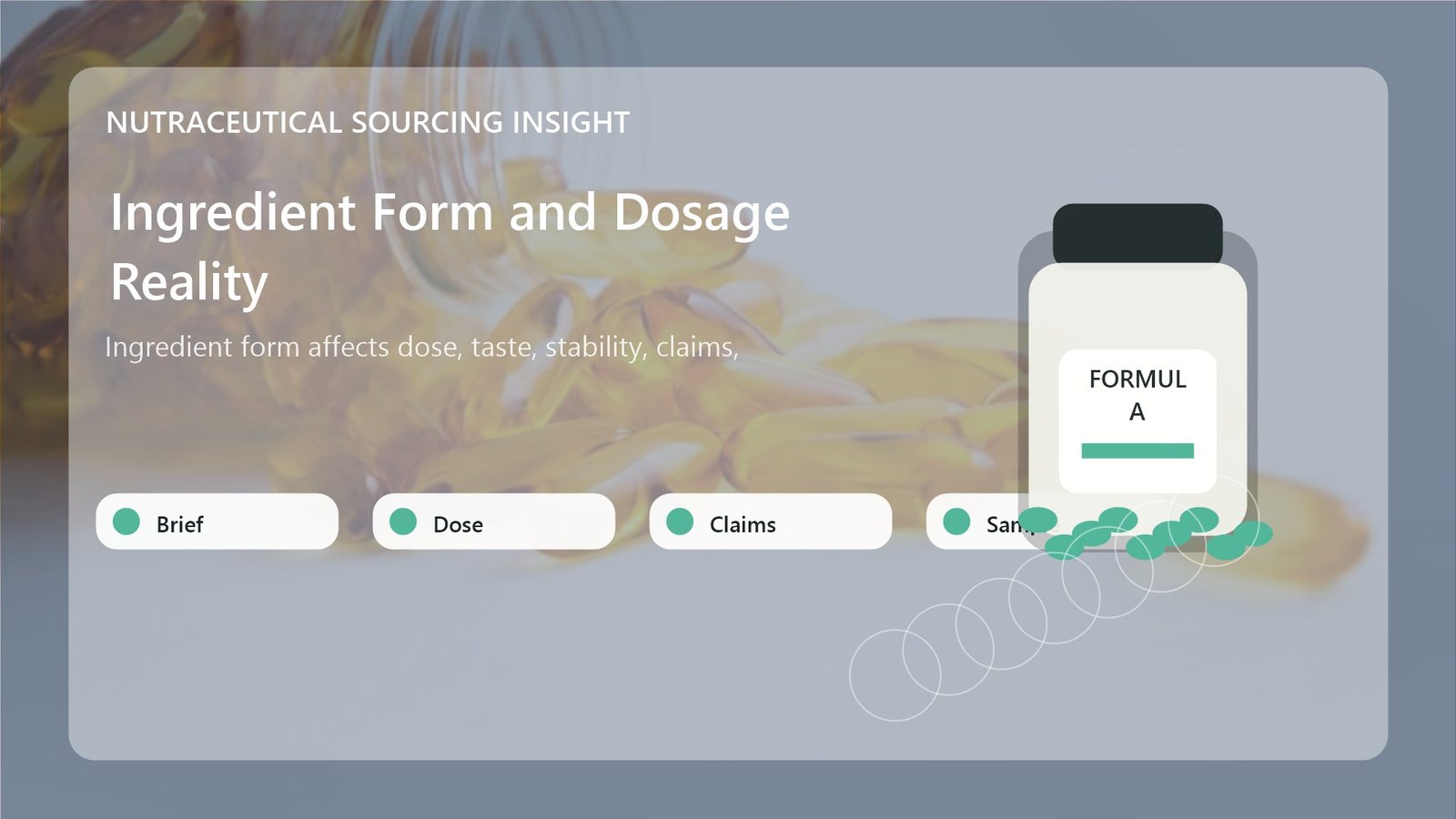 Ingredient form and dosage planning visual for supplement product development